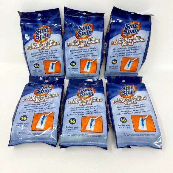 Lot 6 Spic & Span Electrostatic Floor Cleaning Wipes 96 Total Dry Floor Wipes - Picture 1 of 6
